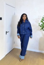 Fashion Denim Cardigan Two Piece Pants Set GMYU-6660