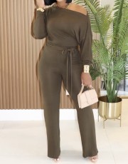 Solid Color Long Sleeve Wide Leg Pant Suit MXDF-6179