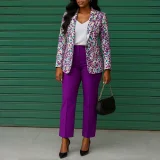 Plus Size Print Long Sleeve Blazer Coat Pans Suit GATE-603