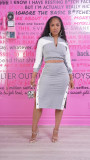 Contast Color Casual Two Piece Skirt Set BS-1419