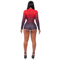 Polka Dot Print Zipper Long Sleeve Romper SHD-9576