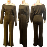 Solid Color Long Sleeve Wide Leg Pant Suit MXDF-6179