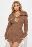 Lapel Lantern Sleeve Knit Mini Dress NY-110