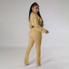 Long Sleeve Solid Knits Two Piece Pants Set YS-2507