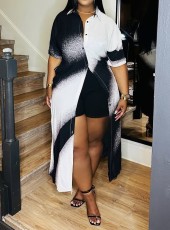 Contrast Color Print Shirt Dress MXDF-6175