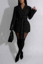 Tie Up Patchwork Long Sleeve Blazer AIL-337