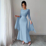 Mesh Patchwork Solid Color Fishtail Dress GZJF-10187