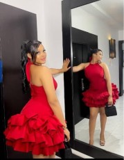 Sexy Tie Up Ruffles Cake Mini Dress GMYU-9552