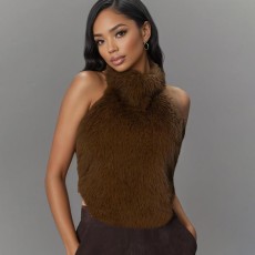 Furry Backless Sleeveless Crop Tops  MXBF-J25TP296