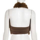 Furry Backless Sleeveless Crop Tops  MXBF-J25TP296