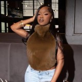 Furry Backless Sleeveless Crop Tops  MXBF-J25TP296
