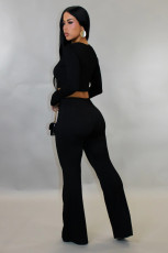 Hollow Out Tops Flare Pants 2 Piece Set GDIM-2540