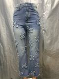 Retro-Washed Tassel Cross Jeans  XCFF-3811