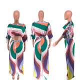 Color Block Print Two Piece Pants Set GCYF-9639