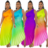 Gradient Press Pleated Maxi Dress GCYF-9575