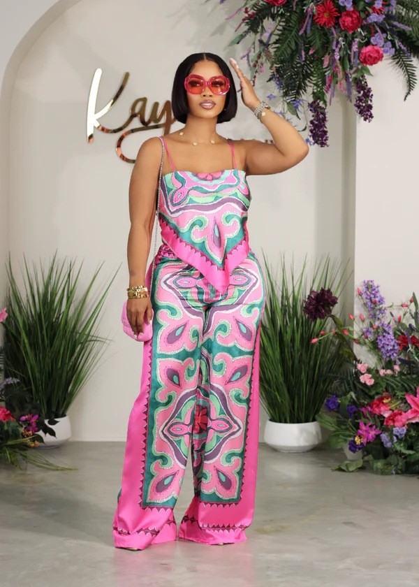 Print Sling Vest Loose Two Piece Pants Set GCYF-9582