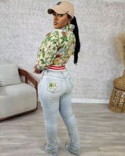 Plus Size Print Baseball Jacket (Includes Lining) TK-1496