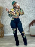 Plus Size Print Baseball Jacket (Includes Lining) TK-1496