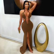 Backless Hollow Out Split Fishtail Dress GTYZ-7591