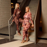 Print Long Sleeve Tight Pants Suit GTYZ-7598