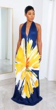 Bohemian Print Halterneck Backless Maxi Dress GCYF-9559