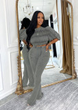 Pleated Long Sleeve Tops Micro Pant Suit GTYZ-7595