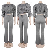 Pleated Long Sleeve Tops Micro Pant Suit GTYZ-7595