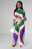 Color Block Print Two Piece Pants Set GCYF-9639