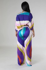 Color Block Print Two Piece Pants Set GCYF-9639