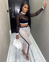 Sexy Lace Long Sleeve Crop Top Pants Two Piece Set GCYF-9182