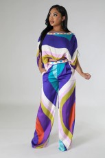 Color Block Print Two Piece Pants Set GCYF-9639