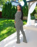 Pleated Long Sleeve Tops Micro Pant Suit GTYZ-7595