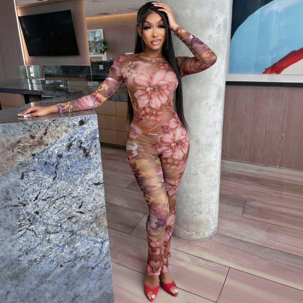 Print Long Sleeve Tight Pants Suit GTYZ-7598