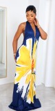 Bohemian Print Halterneck Backless Maxi Dress GCYF-9559