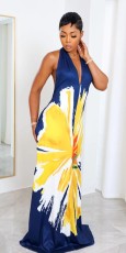 Bohemian Print Halterneck Backless Maxi Dress GCYF-9559