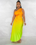 Gradient Press Pleated Maxi Dress GCYF-9575