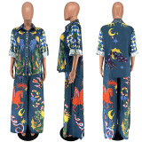 Fashion Print Slim Two Piece Pants Set GCYF-9558