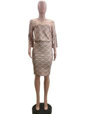 Plaid Print Top Skirt Suit QOUY-6047