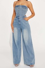 Denim Wrap Chest Washed Jumpsuit GKNF-6999