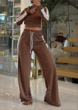 Stripe Patchwork Hooded Sport Two Piece Pants Set TR-1354