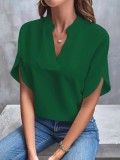 Casual Solid Color V-Neck Blouses GSZE-ST24003