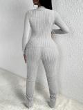 Solid Color Long Sleeve Split Pants Suit GFTF-1029
