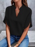Casual Solid Color V-Neck Blouses GSZE-ST24003