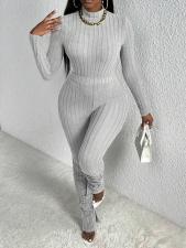 Solid Color Long Sleeve Split Pants Suit GFTF-1029