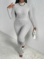 Solid Color Long Sleeve Split Pants Suit GFTF-1029