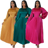 O Neck Press Pleated Maxi Dress GCYF-9446