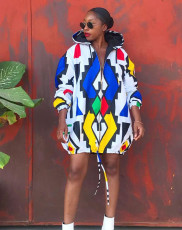 Long Sleeve Print Hooded Mini Dress GCYF-9183