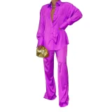 Long Sleeve Solid Color Loose Two Piece Pants Set GCYF-9337
