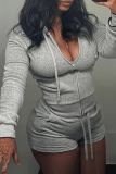 Solid Color Zipper Two Piece Short Set GFTF-881148859