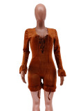Velvet Long-Sleeve Lace-Up Jumpsuit GCYF-9162